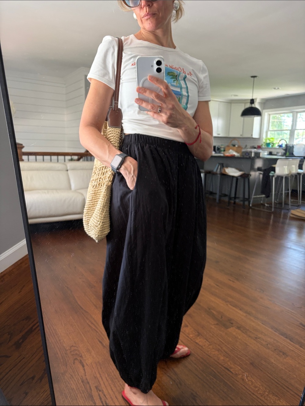 Black Elastic Waist Harem Pants